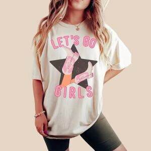 Comfort colors Women Lets Go Girls Ivory top Short Sleeve Size Large A000716